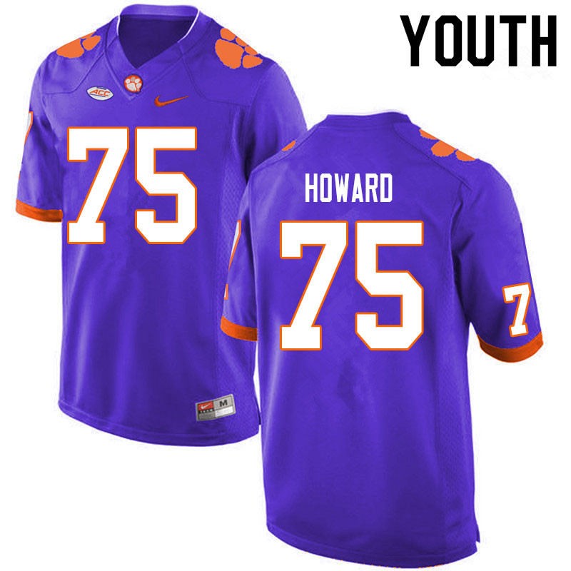 Youth #75 Trent Howard Clemson Tigers College Football Jerseys Sale-Purple - Click Image to Close